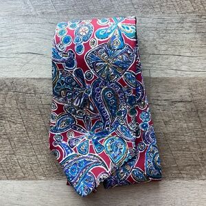 Vintage Oakton Ltd. paisley 100% silk necktie red and blue Abstract pattern